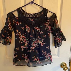 Cold shoulder navy blue floral kids top.